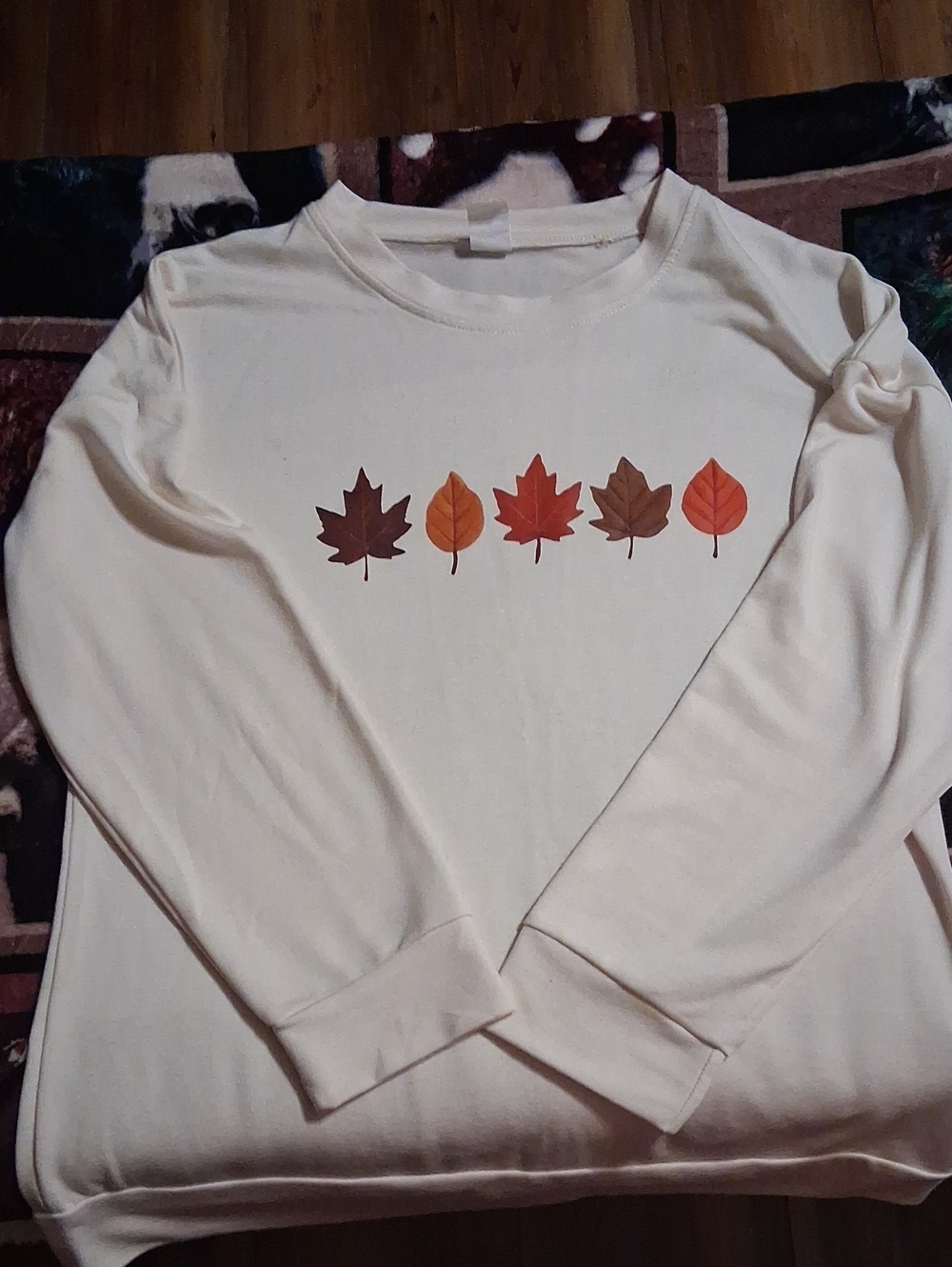 Cream Crewneck Sweatshirt with Autumn Leaf Print